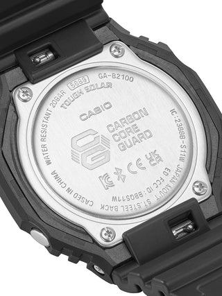 Angle shot of Casio G-Shock GA-B2100-1AER Black Resin Mens Watch on white background