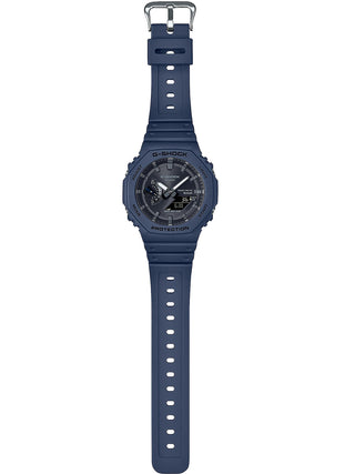 Angle shot of Casio G-Shock GA-B2100-2AER Black Dial Blue Resin Mens Watch on white background