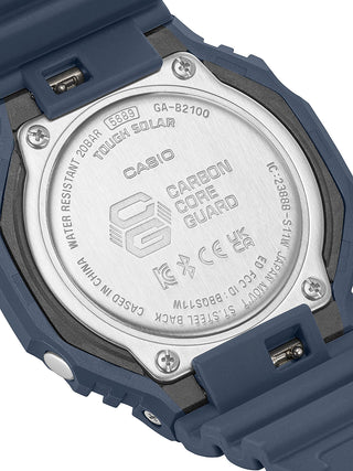 Angle shot of Casio G-Shock GA-B2100-2AER Black Dial Blue Resin Mens Watch on white background