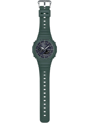 Angle shot of Casio G-Shock GA-B2100-3AER Black Dial Green Resin Mens Watch on white background