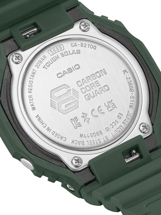 Angle shot of Casio G-Shock GA-B2100-3AER Black Dial Green Resin Mens Watch on white background