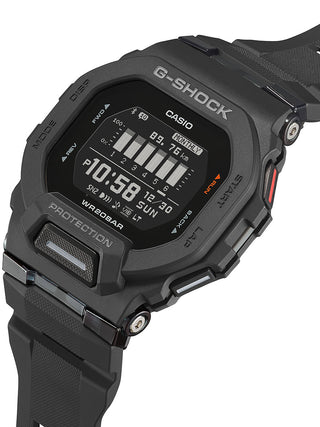 Angle shot of Casio G-Shock GBD-200-1ER Black Resin Mens Watch on white background