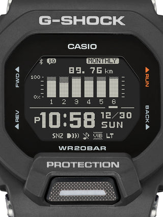 Angle shot of Casio G-Shock GBD-200-1ER Black Resin Mens Watch on white background