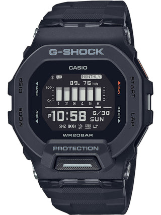 Front view of Casio G-Shock GBD-200-1ER Black Resin Mens Watch on white background