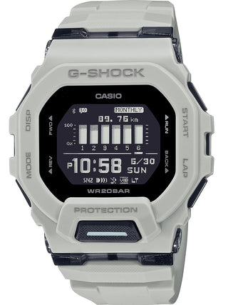 Front view of Casio G-Shock GBD-200UU-9ER Black Dial White Resin Mens Watch on white background