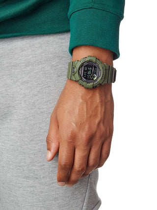 Angle shot of Casio G-Shock GBD-800UC-3ER Black Dial Green Resin Mens Watch on white background