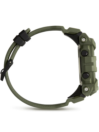 Angle shot of Casio G-Shock GBD-800UC-3ER Black Dial Green Resin Mens Watch on white background