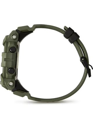 Angle shot of Casio G-Shock GBD-800UC-3ER Black Dial Green Resin Mens Watch on white background