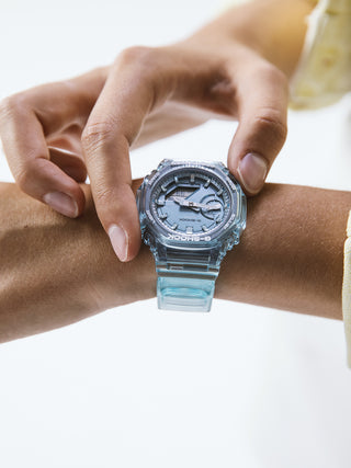 Angle shot of Casio G-Shock GMA-S2100SK-2AER Blue Resin Mens Watch on white background