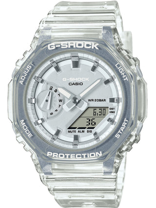 Front view of Casio G-Shock GMA-S2100SK-7AER White Resin Mens Watch on white background