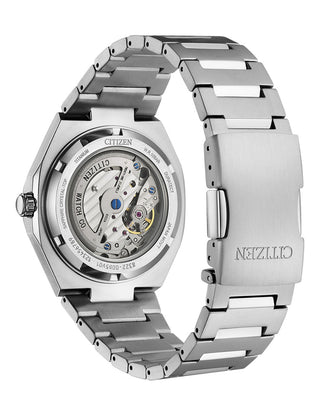 Angle shot of Citizen NK5020-58P Brown Dial Silver Titanium Unisex Watch on white background