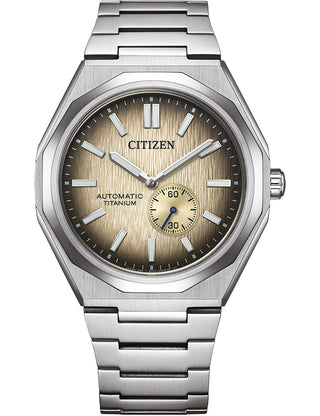Front view of Citizen NK5020-58P Brown Dial Silver Titanium Unisex Watch on white background