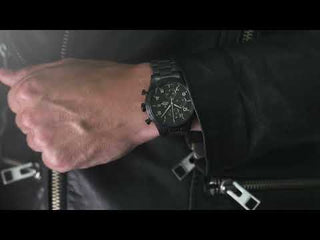Angle shot of Swiss Military By Chrono Chronograph SM34084.07 Black Leather Unisex Watch on white background