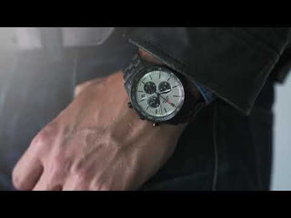 Angle shot of Swiss Military By Chrono Chronograph SM34081.12 Grey Leather Unisex Watch on white background