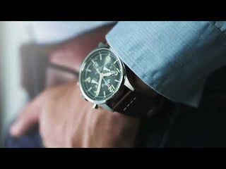 Angle shot of Swiss Military By Chrono Chronograph SM30192.04 Grey Dial Brown Leather Unisex Watch on white background