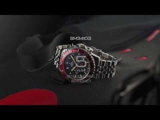 Angle shot of Swiss Military By Chrono Chronograph SM34103.02 Blue Dial Silver Stainless Steel Unisex Watch on white background