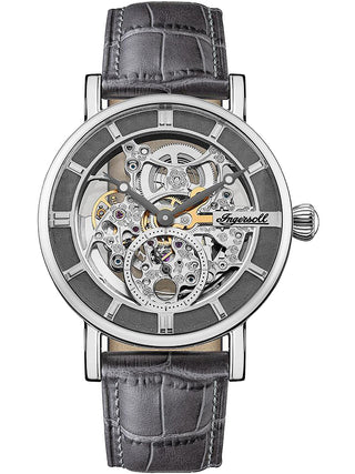 Angle shot of Ingersoll 1892 I00402B Grey Leather Unisex Watch on white background