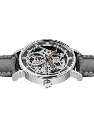 Angle shot of Ingersoll 1892 I00402B Grey Leather Unisex Watch on white background