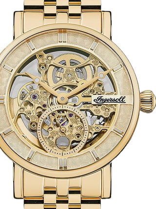 Front view of Ingersoll 1892 I00408 Gold Stainless Steel Unisex Watch on white background