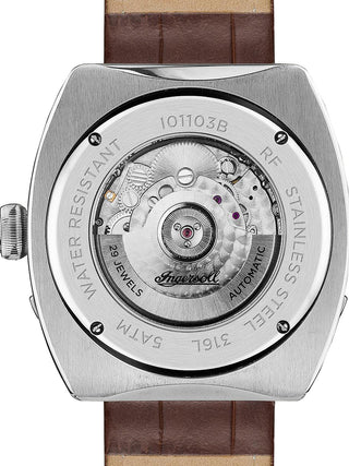 Angle shot of Ingersoll 1892 I01103B White Dial Brown Leather Unisex Watch on white background
