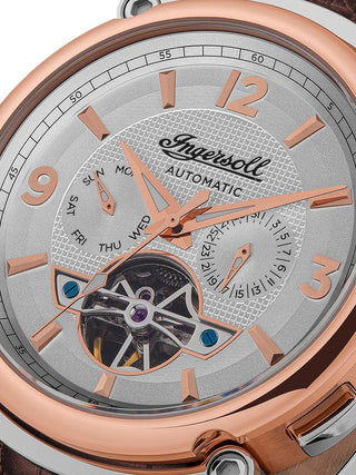 Angle shot of Ingersoll 1892 I01103B White Dial Brown Leather Unisex Watch on white background