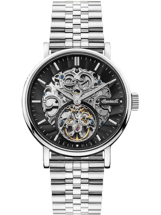 Angle shot of Ingersoll 1892 I05804B Black Dial Silver Stainless Steel Unisex Watch on white background
