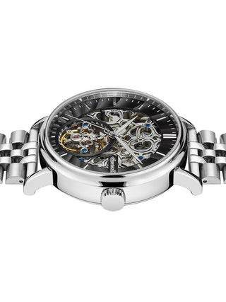 Angle shot of Ingersoll 1892 I05804B Black Dial Silver Stainless Steel Unisex Watch on white background
