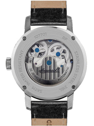Angle shot of Ingersoll 1892 I07701 Black Leather Unisex Watch on white background