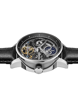 Angle shot of Ingersoll 1892 I07701 Black Leather Unisex Watch on white background