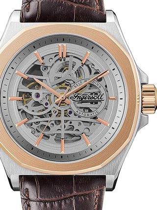 Front view of Ingersoll 1892 I09301B Silver Dial Brown Leather Unisex Watch on white background