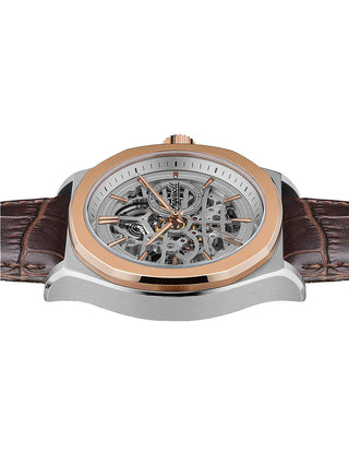 Angle shot of Ingersoll 1892 I09301B Silver Dial Brown Leather Unisex Watch on white background