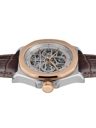 Angle shot of Ingersoll 1892 I09301B Silver Dial Brown Leather Unisex Watch on white background