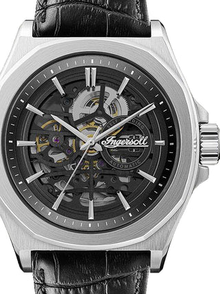 Front view of Ingersoll 1892 I09302B Black Leather Unisex Watch on white background