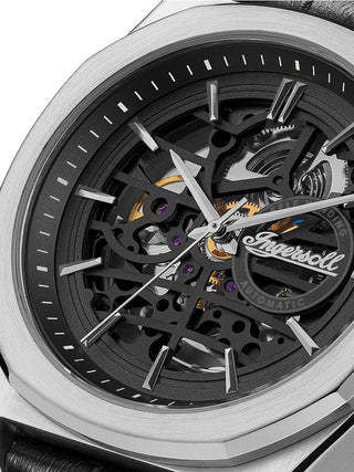 Angle shot of Ingersoll 1892 I09302B Black Leather Unisex Watch on white background