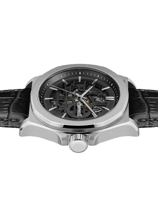 Angle shot of Ingersoll 1892 I09302B Black Leather Unisex Watch on white background