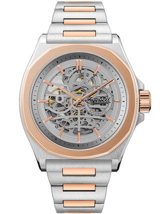 Angle shot of Ingersoll 1892 I09304 Silver Dial Rose Gold Stainless Steel Unisex Watch on white background