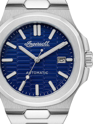 Front view of Ingersoll 1892 I11801 Blue Dial Silver Stainless Steel Unisex Watch on white background