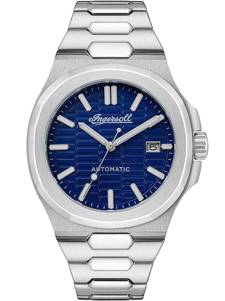 Angle shot of Ingersoll 1892 I11801 Blue Dial Silver Stainless Steel Unisex Watch on white background