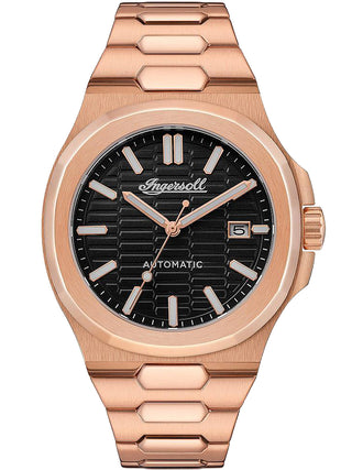 Angle shot of Ingersoll 1892 I11802 Black Dial Rose Gold Stainless Steel Unisex Watch on white background