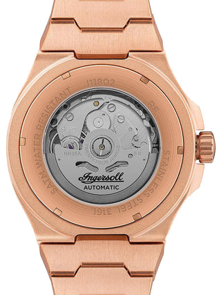 Angle shot of Ingersoll 1892 I11802 Black Dial Rose Gold Stainless Steel Unisex Watch on white background