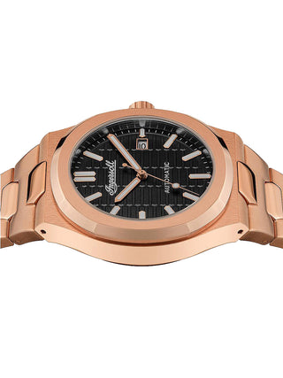 Angle shot of Ingersoll 1892 I11802 Black Dial Rose Gold Stainless Steel Unisex Watch on white background