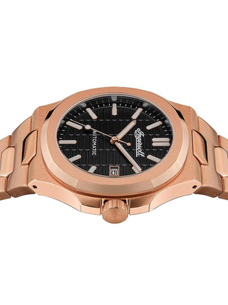 Angle shot of Ingersoll 1892 I11802 Black Dial Rose Gold Stainless Steel Unisex Watch on white background