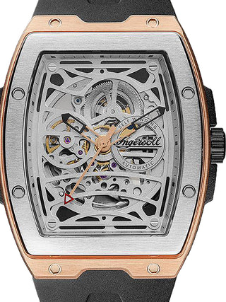 Front view of Ingersoll 1892 I12302 Silver Dial Black Silicone Unisex Watch on white background