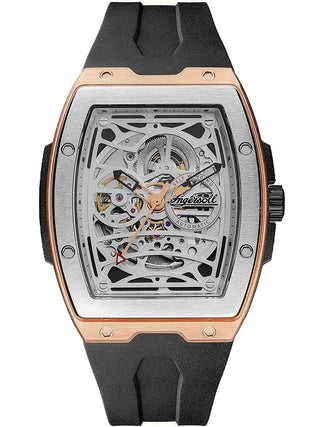 Angle shot of Ingersoll 1892 I12302 Silver Dial Black Silicone Unisex Watch on white background