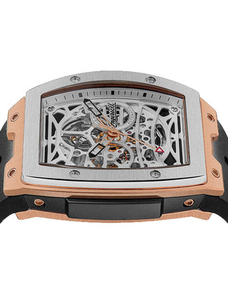 Angle shot of Ingersoll 1892 I12302 Silver Dial Black Silicone Unisex Watch on white background