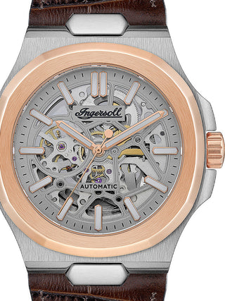 Front view of Ingersoll 1892 I12503 Silver Dial Brown Leather Unisex Watch on white background