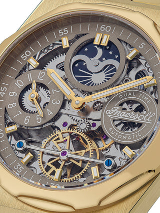 Angle shot of Ingersoll 1892 I12902 Grey Dial Gold Stainless Steel Unisex Watch on white background
