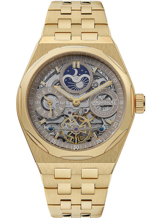 Angle shot of Ingersoll 1892 I12902 Grey Dial Gold Stainless Steel Unisex Watch on white background
