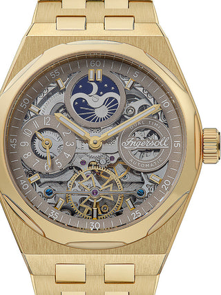 Front view of Ingersoll 1892 I12902 Grey Dial Gold Stainless Steel Unisex Watch on white background