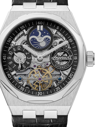 Front view of Ingersoll 1892 I12903 Black Leather Unisex Watch on white background